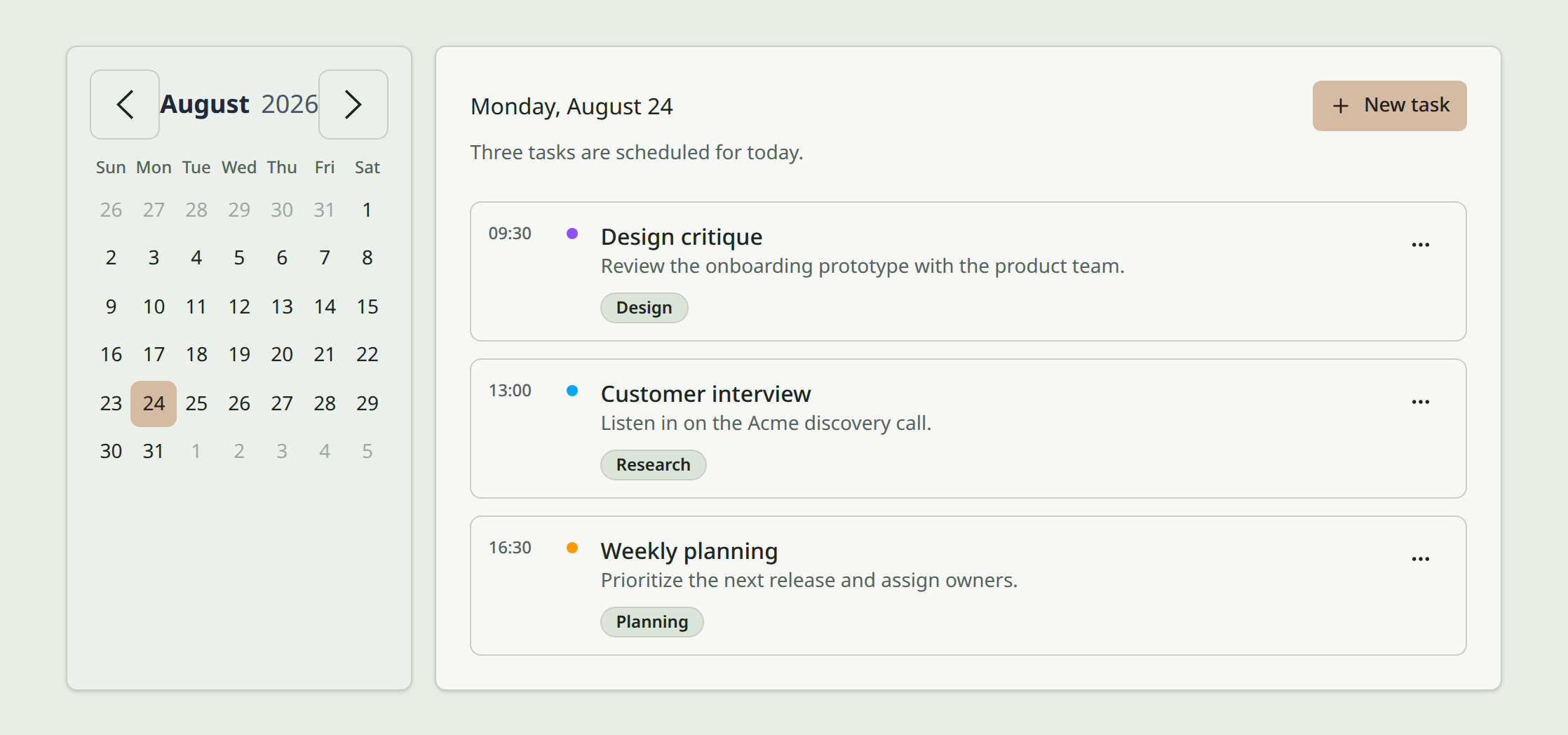 Daily planner example