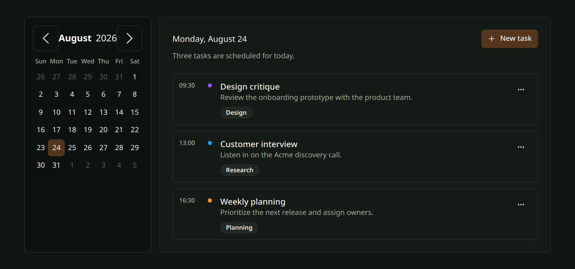 Daily planner example