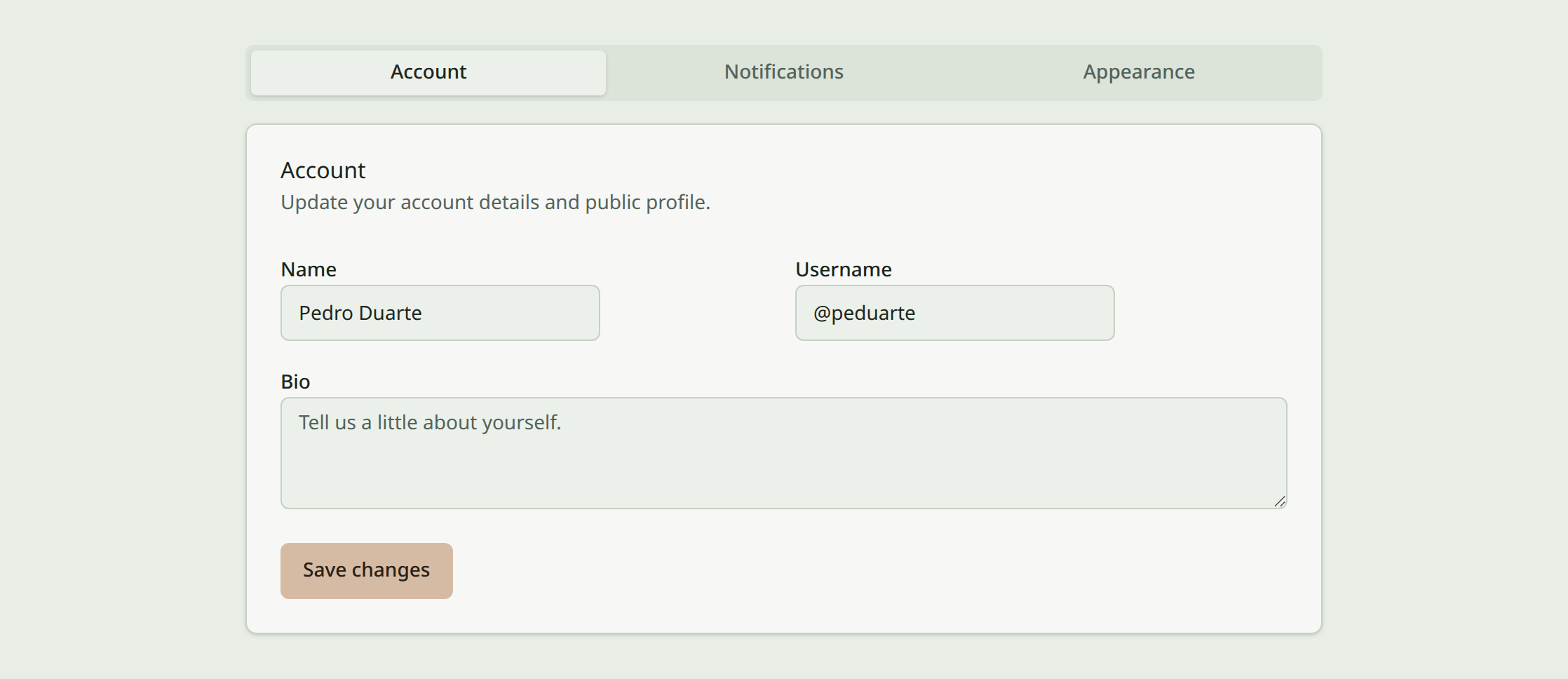 Settings example