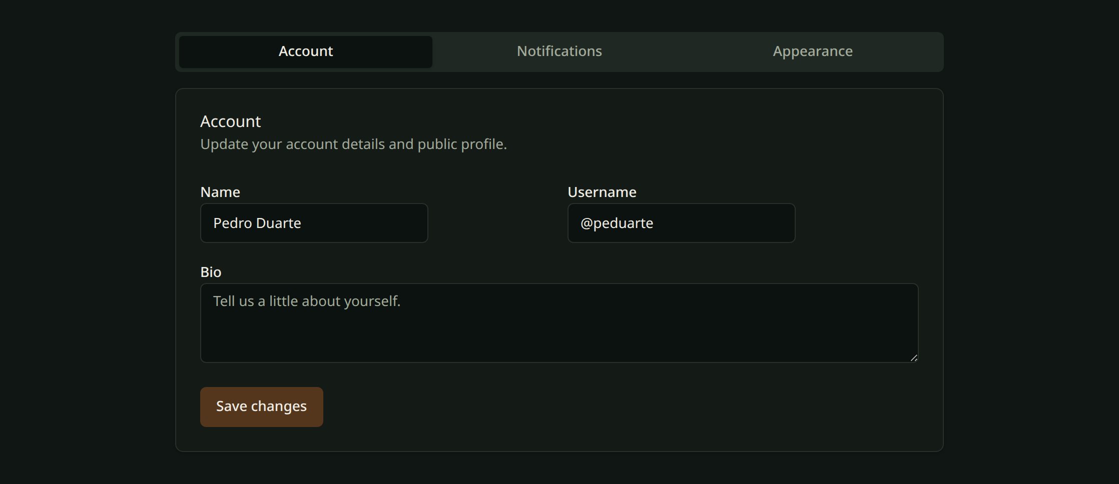 Settings example