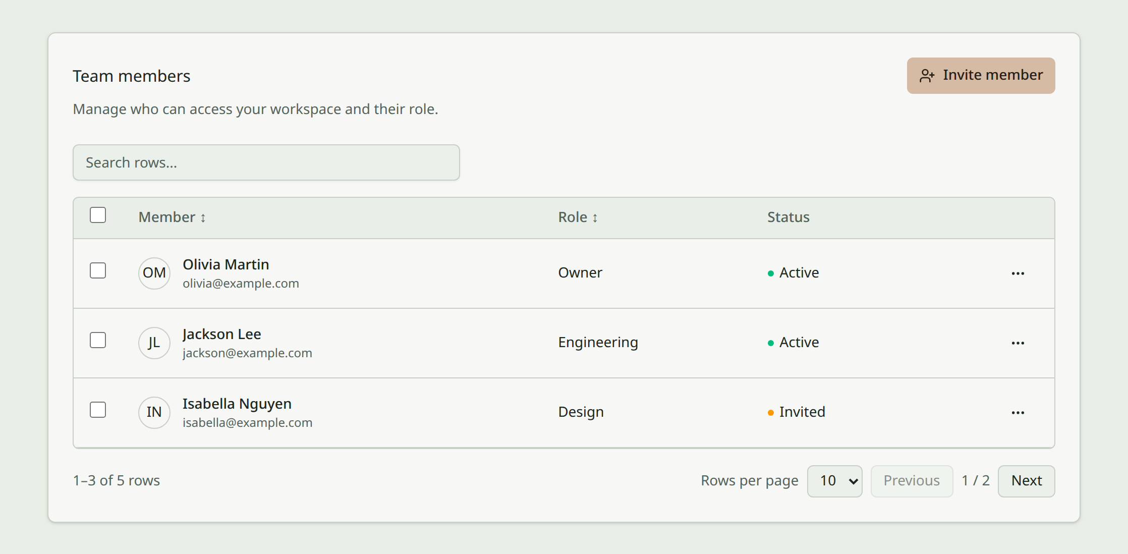 Team directory example